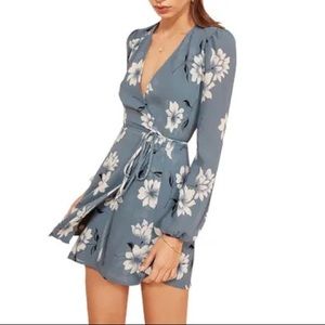 Reformation Blue Floral Mini Wrap Dress